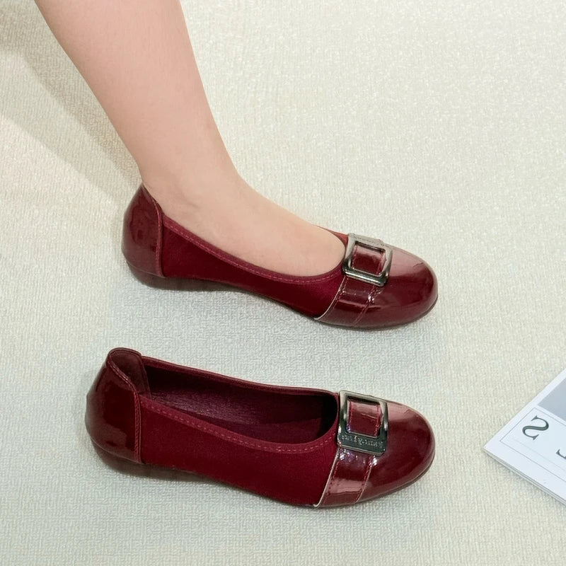 Women Flat Shoes Comfortable Slip On Loafers Vintage Square Buckle Soft Sole Ballet Flats Spring Office Work Casual Footwear