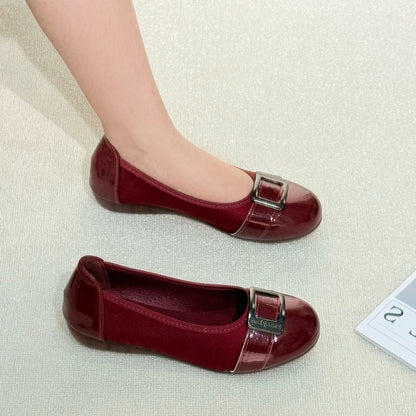 Women Flat Shoes Comfortable Slip On Loafers Vintage Square Buckle Soft Sole Ballet Flats Spring Office Work Casual Footwear