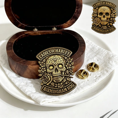 Custom Logo Metal Badge Personalized Vintage Gothic Pin Stainless Steel Jewelry for Motorcycle Club Women Gifts