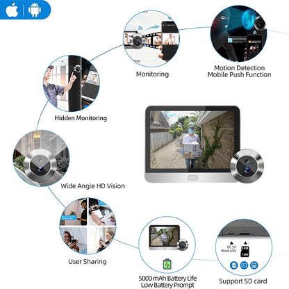 Tuya Smart 3MP  WiFi Peephole Video Door Camera Security one-way Audio Night Vision 4.3' HD Video Door Eye Camera