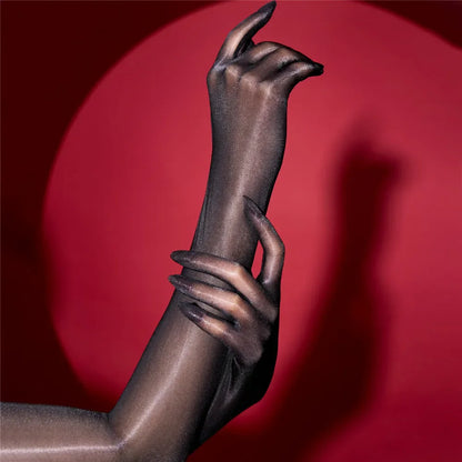 Sexy Women 1D Thin Glove Elastic Oil Glossy Shiny Long Finger Glove Sheer See Through Long Glove Driving Dance Gloves