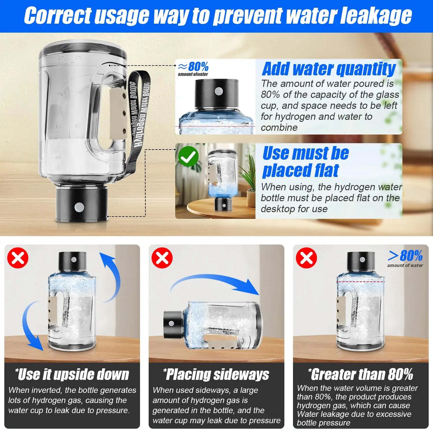 Hydrogen Water Bottle 1.5L Portable Hydrogen Rich Water Generator Large Capacity Sports Cup for Gym Outdoor Fitness