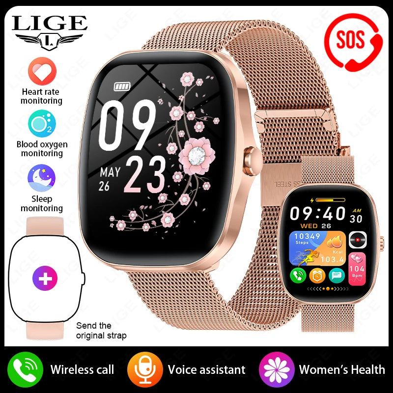 LIGE Originalny Smartwatch Mężczyźni Kobiety Połączenia Bluetooth Zegarek Pulsometr Wodoodporny Smartwatch Zdrowie Dla Androida IOS