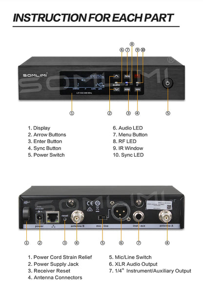 SOMLIMI-Q-K8-Silvery UHF Profeesional Wireless Microphone System Dynamic Long Distance Party Singing Stage Performances