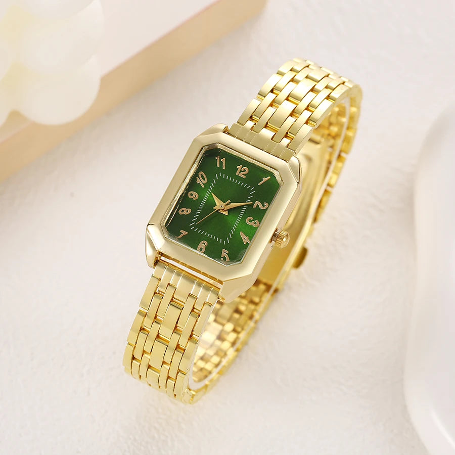 Fashionable and luxurious all-match rectangular dial alloy quartz watch for women, suitable for daily wear, Christmas gifts
