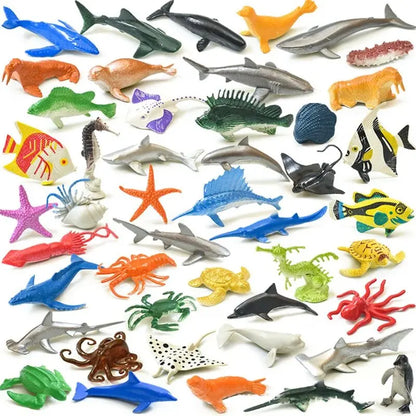 56pcs/set Plastic Simulated Sea Life Toy Model Realistic Marine Animals Whale Shark Dolphin Turtle Toys For Kids Christmas Gifts