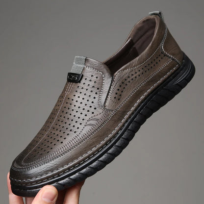 Men's Summer Hollow Slip-on Loafers, Breathable, Anti-slip & Wear-resistant, Soft Sole Casual Driving Shoes-WC886-1
