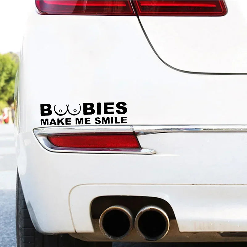 BOOBIES Make Me Smile Car Sticker Auto Body Bumper Windows Motorcycle Laptop Walls Vinyl Film Funny Decal Car Tuning Accessories