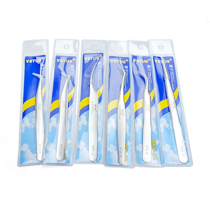 VETUS Original New MTS Series Silver Tweezers for Eyelash Extensions Stainless Steel Hyper Fine Tip Anti Static ESD Tweezers