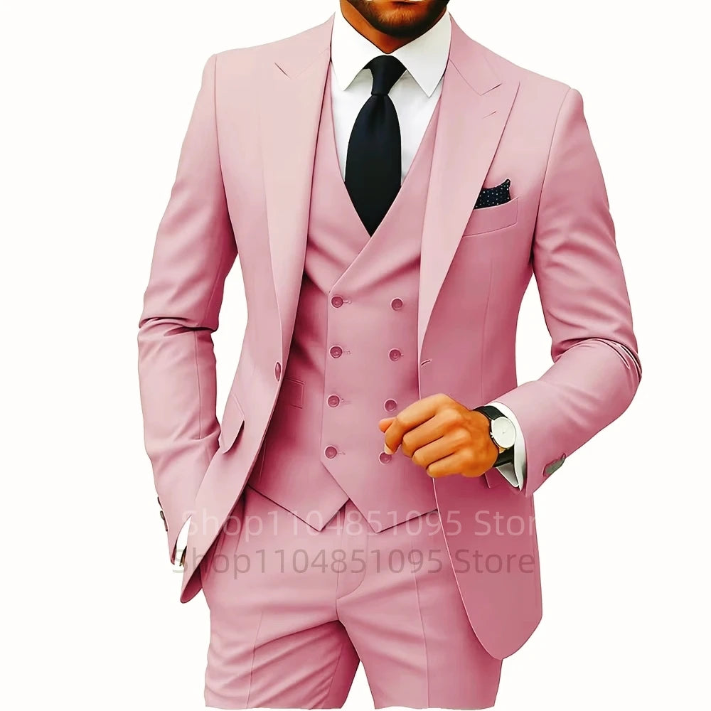 Slim Fit 3-Piece Men's Suit Set for Office Formal Business Wedding Groom Tuxedos Jacket Vest Pants Casual Male Men Clothing