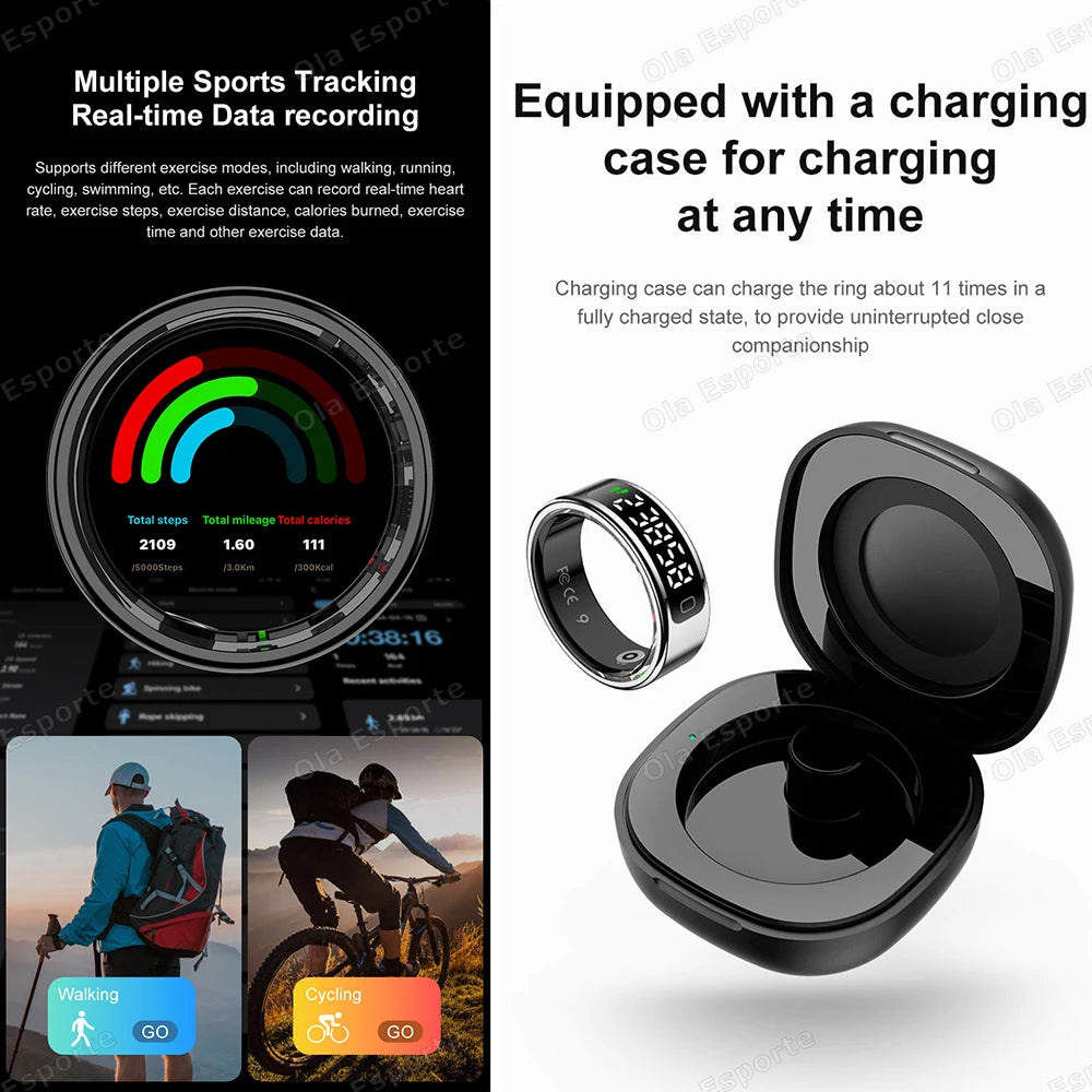 New R11 Smart Ring Men Women LED Display Screen Heart Rate Blood Oxygen Monitoring Waterproof Multi Sports Modes Smartrings 2025