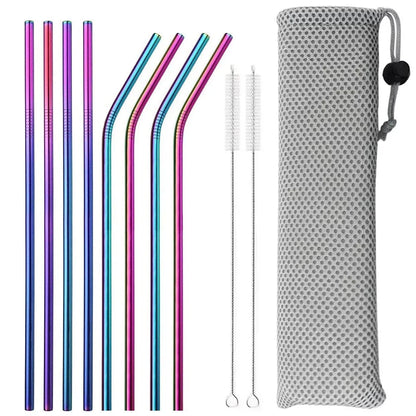 11Pcs Reusable Black Straw Set 304 Stainless Steel Straw Straight Bent Drinking Straw With Cleaning Brush Home Bar Accessory
