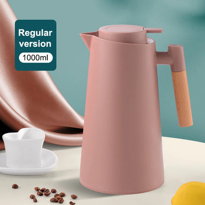 1Pc 1000ML Thermos Bottle Nordic Thermos For Hot Water Intelligent Water Heater Kettle Jug Bottle Vacuum Flask Wooden Handle