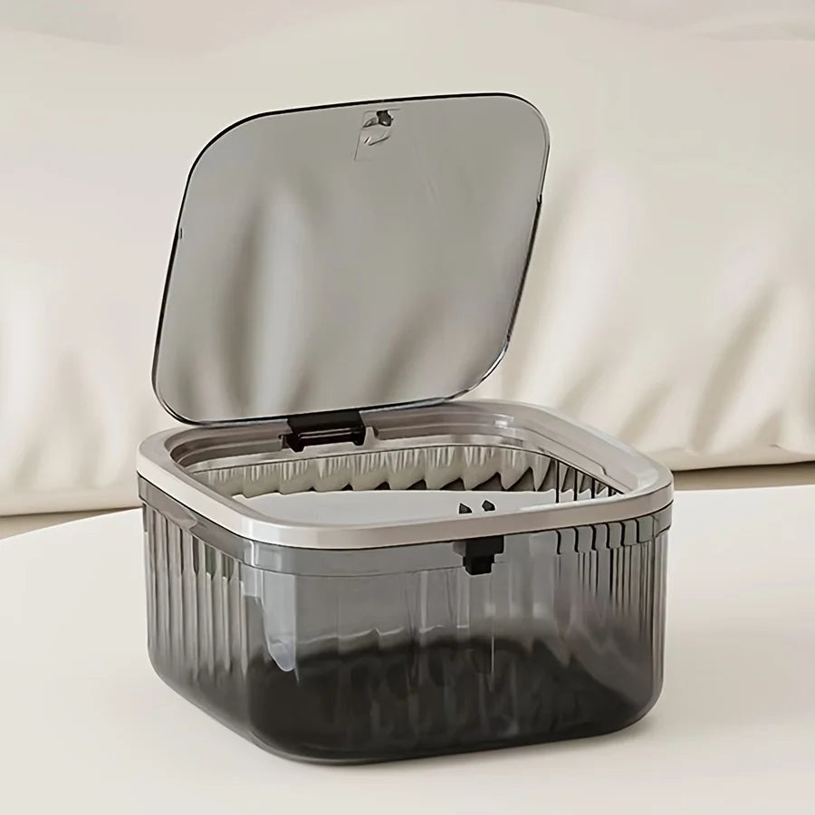 Clear Laundry Capsule Dispenser - Odorless plastic storage container for detergent and dryer sheets, flip-top organizer