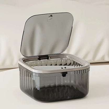 Clear Laundry Capsule Dispenser - Odorless plastic storage container for detergent and dryer sheets, flip-top organizer