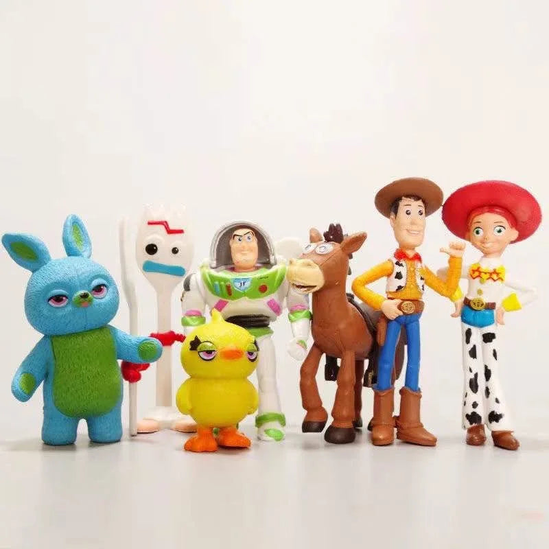 7Pcs/Set Toy Story 4 Action Figures Toy Woody Jessie Buzz Lightyear Forky Pig Bear Figura Model Doll Figurine Boy Birthday Gift