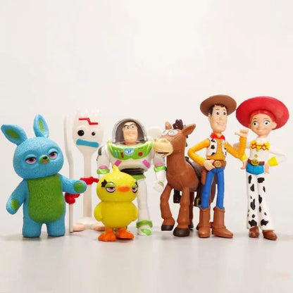 7Pcs/Set Toy Story 4 Action Figures Toy Woody Jessie Buzz Lightyear Forky Pig Bear Figura Model Doll Figurine Boy Birthday Gift