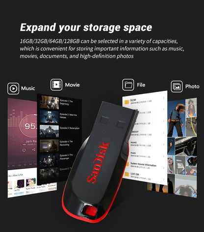 SanDisk USB Flash Drive 128GB 16GB 32GB 64GB Original HIgh Speed Pen Drive Flash Memory Stick USB2.0 U disk for PC USB Pendrive