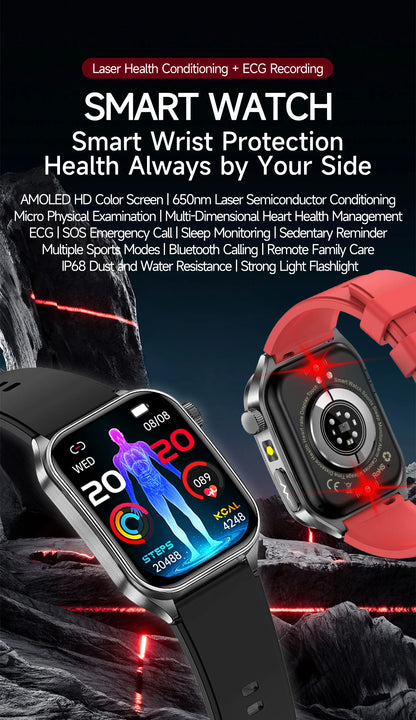 GUHUAVMI New Laser Therapy ECG+PPG Smart Watch Health Monitor Blood Lipids Uric Acid Heart Rate Tracking Monitoring Smartwatches