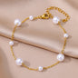 Stainless Steel Imitation Pearl Anklets for Women Gold Color Chain Ankle Bracelet Anklet Summer Beach Jewelry Accessories Gift