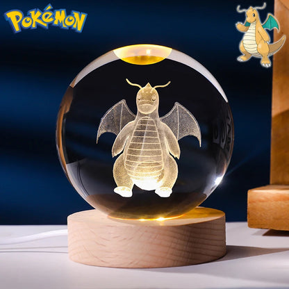 6CM Pokemon 3D Crystal Ball Figure Toy Anime Gengar Rayquaza Pikachu Lugia Vaporeon Glass Ball Model Night Light Room Decoration
