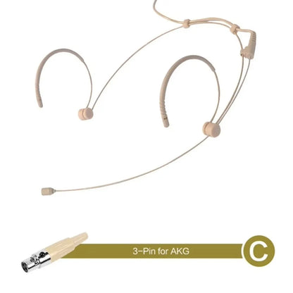 Beige Headset Mic Wireless Double Earhook Headworn Microphone 3.5mm 3 Pin Amplifier Voice Speaker Microphone Accessories