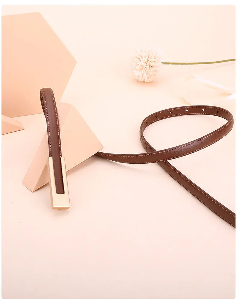 Ladies fashion cowhide leather belt; thin waist belt; versatile decoration; slimming dress; suit accessory; belt for women
