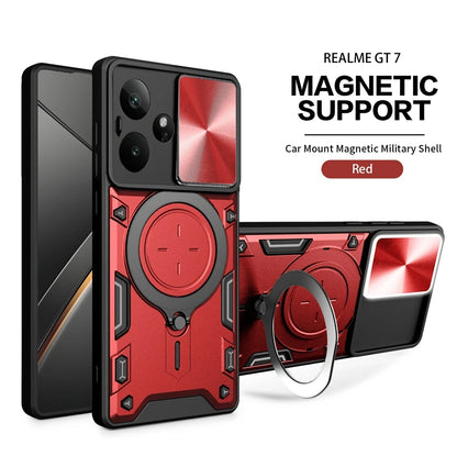 For Realme GT7 5G Case Armor Slide Camera Lens Protect Back Cover For OPPO Realme GT7 GT 7 RealmeGT7 Magnetic Holder Ring Funda