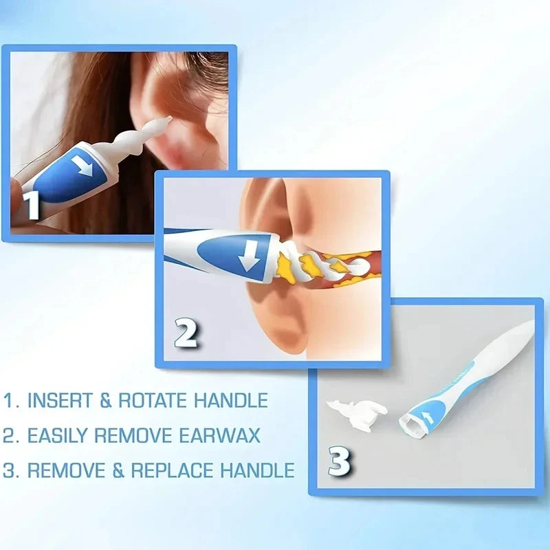 Soft Silicone Ear Wax Removal Tool with 16 Spiral Replacement Heads Ear Cleaning Ear Cleaner Plugs for Ear Care