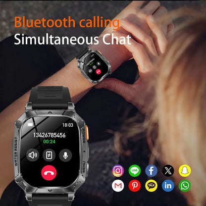 New Rugged Military Smart Watch Men 1400 mAh battery 2.01inch Bluetooth Call Health monitoring device LED flashlight Smart watch