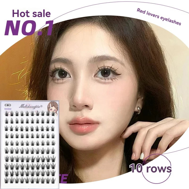 10 rows of red lotus artificial eyelashes are lightweight, soft, and easy to wear without glue after repeated use