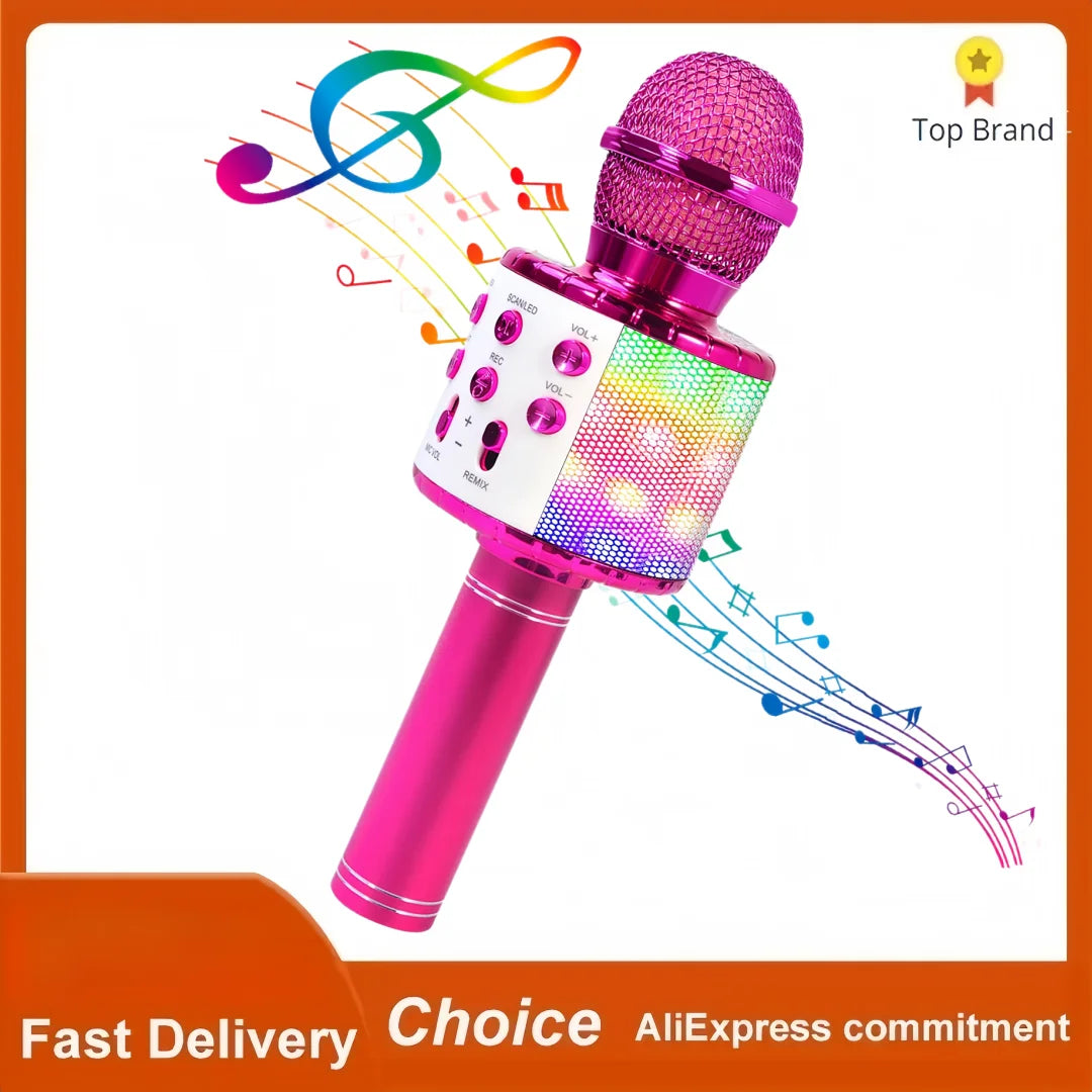 Wireless Bluetooth Karaoke Microphone with Built-in Speaker, Portable Singing Microphone for Kids Adults  with RGB Lights