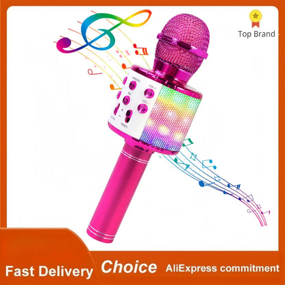 Wireless Bluetooth Karaoke Microphone with Built-in Speaker, Portable Singing Microphone for Kids Adults  with RGB Lights