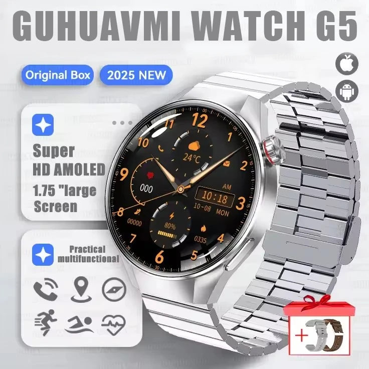 2025 New Watch G5 PlUS Smart Watch Men 1.75"AMOLED Screen GPS Track Compass Heart Rate Bluetooth Call SmartWatch For Android IOS