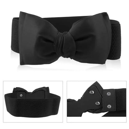1Pcs New Big Bowknot Waist Belt Elastic Stretch Buckle Bow Waistband Wide Satin Bow Belt for Girls Lady Women