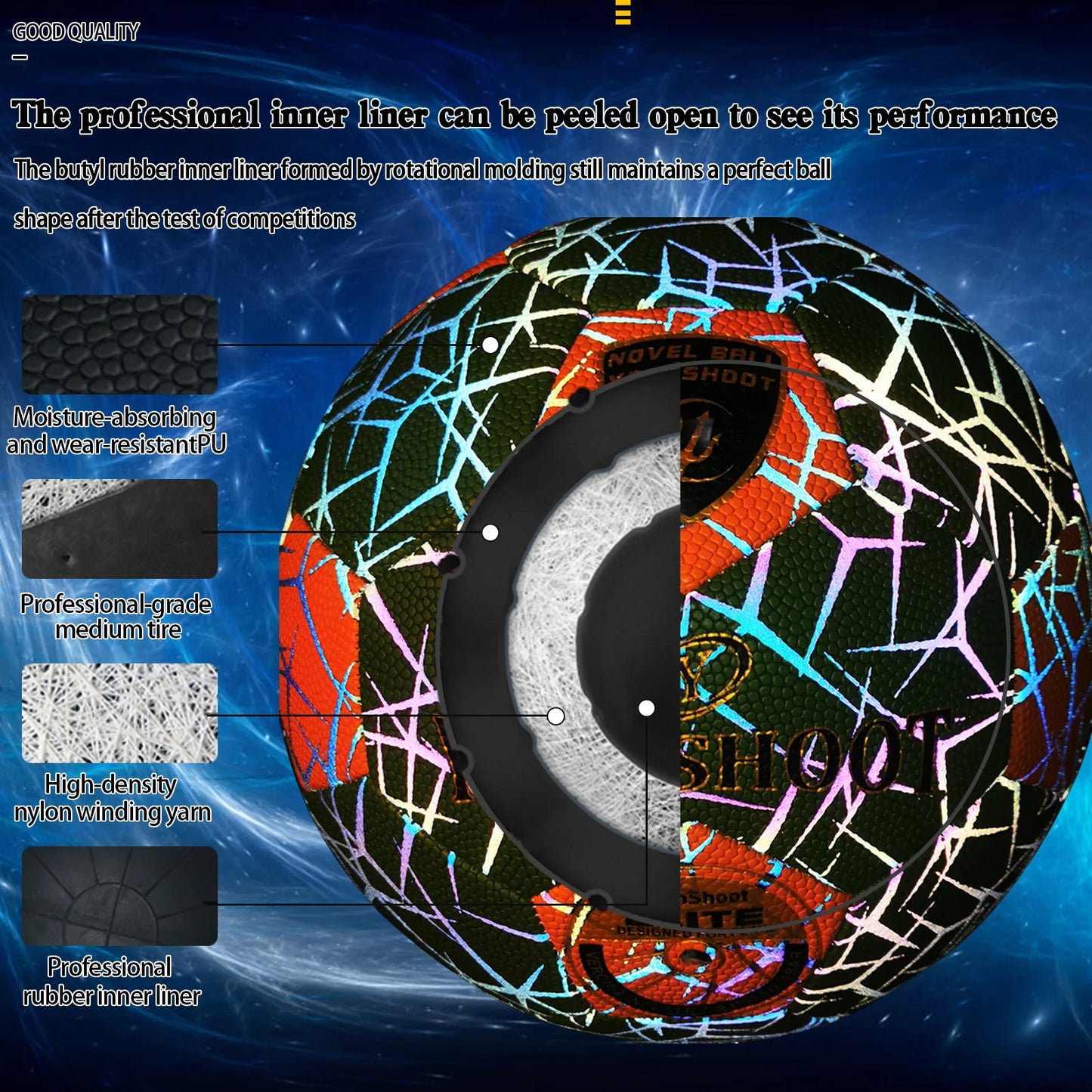 Luminous Reflective Soccer Ball Size 5 - Holographic Football, Cool Long-Lasting Glow, Durable Synthetic Leathe