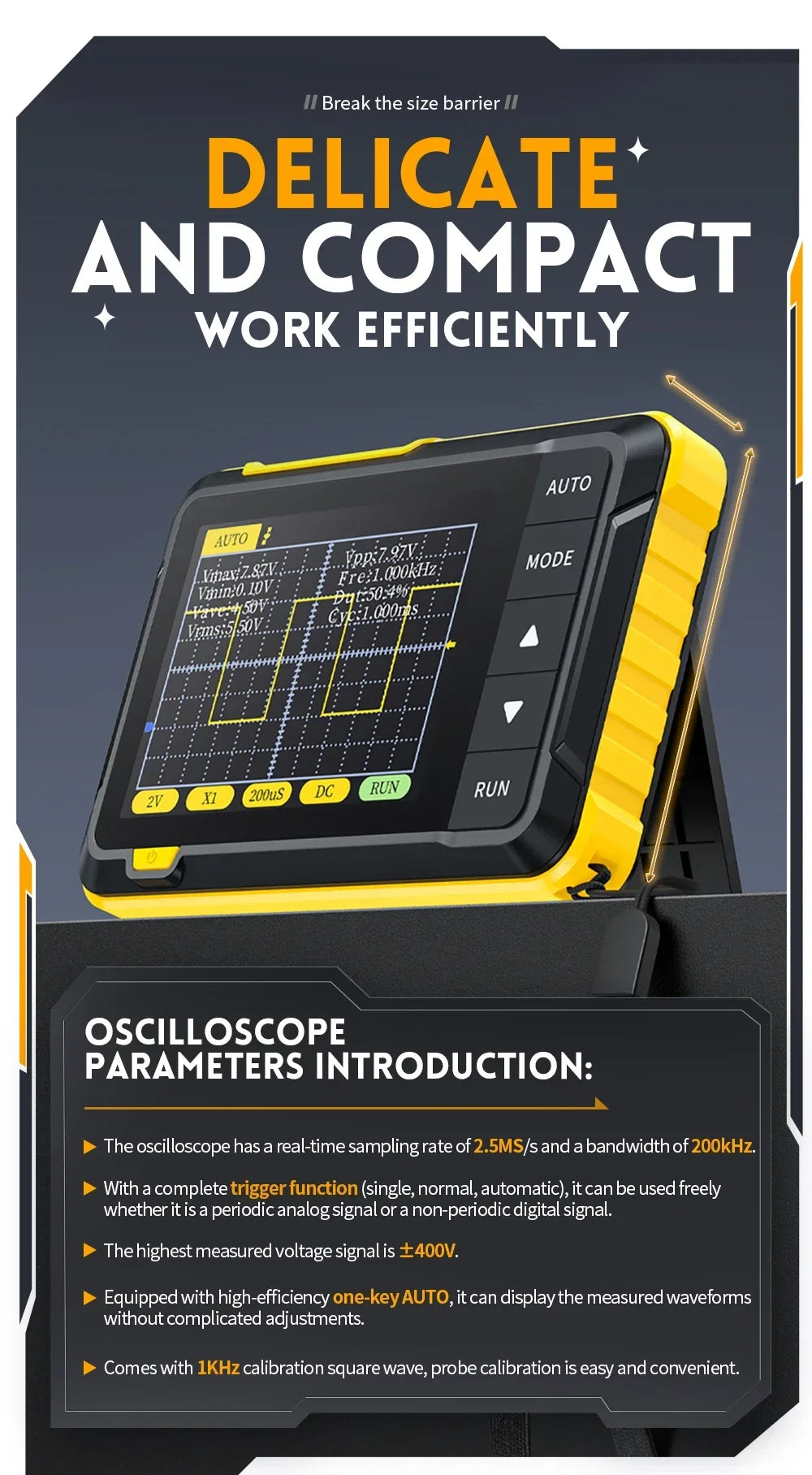 FNIRSI Professional NEW DSO152 Handheld Digital Oscilloscope: 2.5MSa/s Sampling, 200KHz Bandwidth, 800 VPP PWM Output