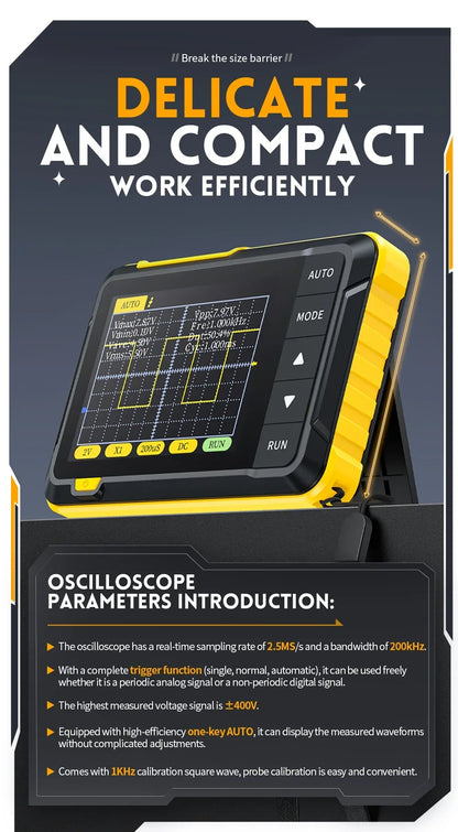 FNIRSI Professional NEW DSO152 Handheld Digital Oscilloscope: 2.5MSa/s Sampling, 200KHz Bandwidth, 800 VPP PWM Output