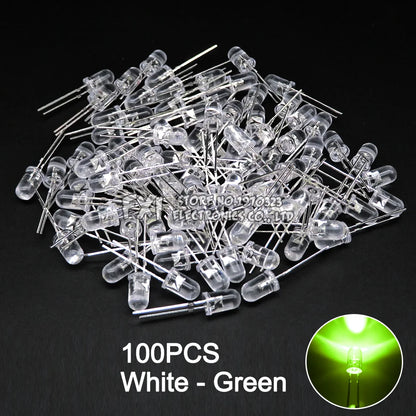 100PCS F5 LED Diode 5MM Assorted Kit White Green Red Blue Yellow Orange Pink Purple Warm White DIY kit Light Emitting Diode bxv