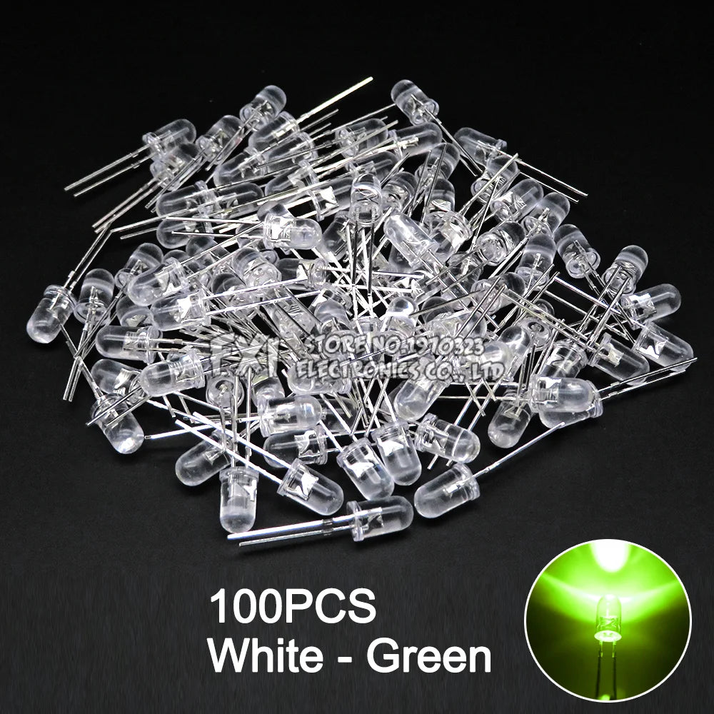 100PCS F5 LED Diode 5MM Assorted Kit White Green Red Blue Yellow Orange Pink Purple Warm White DIY kit Light Emitting Diode bxv