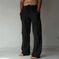 Men's Cotton Linen Long Pants Summer Solid Color Breathable Linen Trousers Male Casual Elastic Waist Casual Pants  Men ﻿
