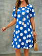 New Summer Women Dress Polka Dots Print Short Sleeve O-Neck  A-Line Dress Casual Loose Beach Sundress