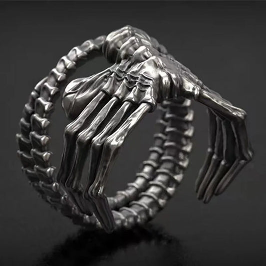 Alien Skeleton Men'S Punk Motorcycle Style Bold Skull Claw Ring Exaggerated Trendy Finger Accessory