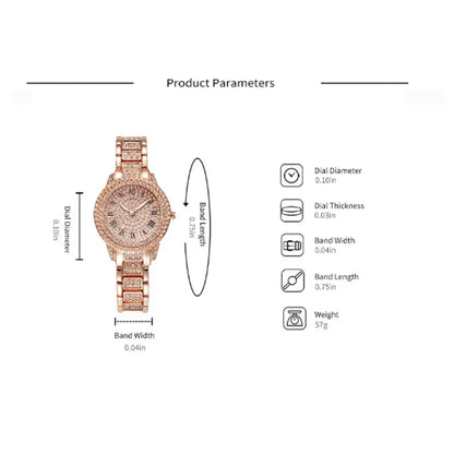 6PCS Women Watch Luxury Elegant Alloy Watch Crystal Wristwatch For Ladies Gift Quartz Watch Alloy Rhinestone Bracelet Montre