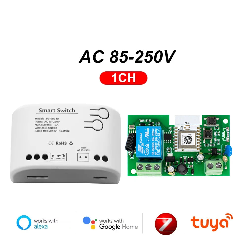 1 Channel Zigbee/WIFI Tuya Smart Relay 12V 24V 110V 220V Dry Contact NO/NC/COM Module Remote Switch for Light/Motor,Alexa Work