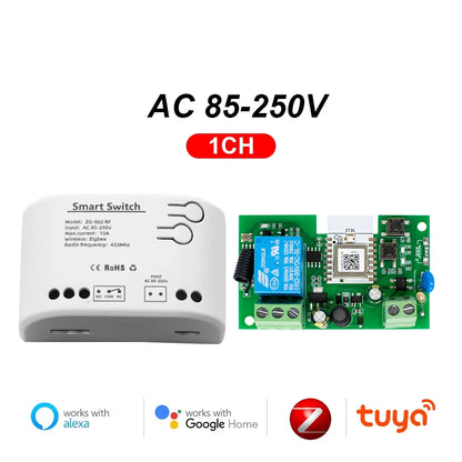 1 Channel Zigbee/WIFI Tuya Smart Relay 12V 24V 110V 220V Dry Contact NO/NC/COM Module Remote Switch for Light/Motor,Alexa Work