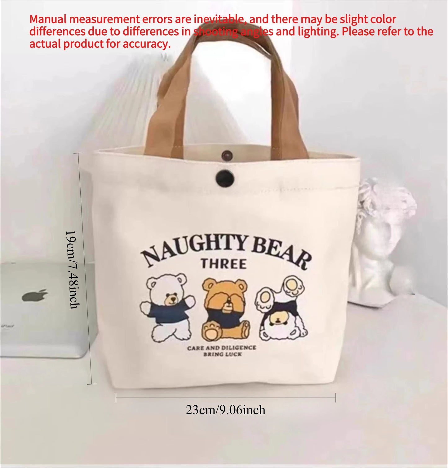 Little Bear Canvas Bag, Female Printed Versatile, Student Portable, Office Handbag, Bento Bag, Handbag, Sail Bag