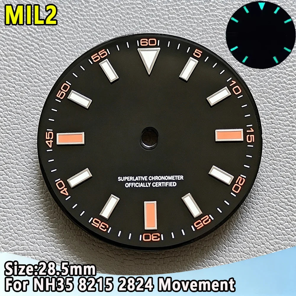 28.5mm NH35 Watch Dial Luminous Dials Single Calendar Dial Suitable For NH35 Movement Can Support DIY Dial Customization Logo