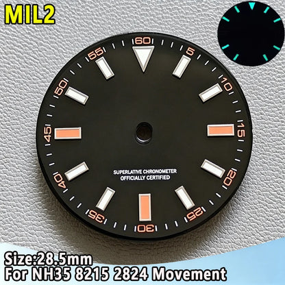 28.5mm NH35 Watch Dial Luminous Dials Single Calendar Dial Suitable For NH35 Movement Can Support DIY Dial Customization Logo