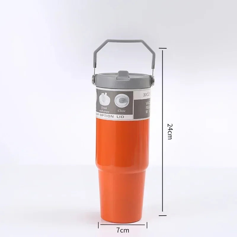 Stainless Coffee Mug with Straw Thermal Water Cups Insulated Car Drinkware